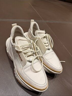 Balmain Cream-White Chunky Lace-Up Sneakers with rose Gold Trim